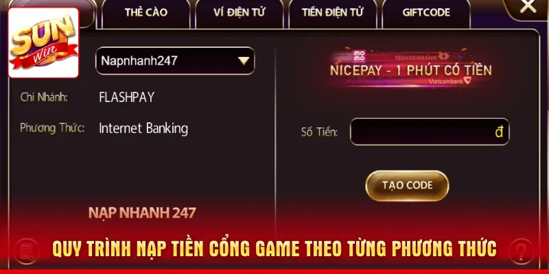 Quy trình nạp tiền cổng game theo từng phương thức
